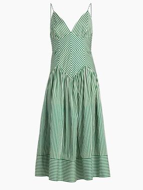 FARM Rio Green & White Striped V-Neck Midi Dress